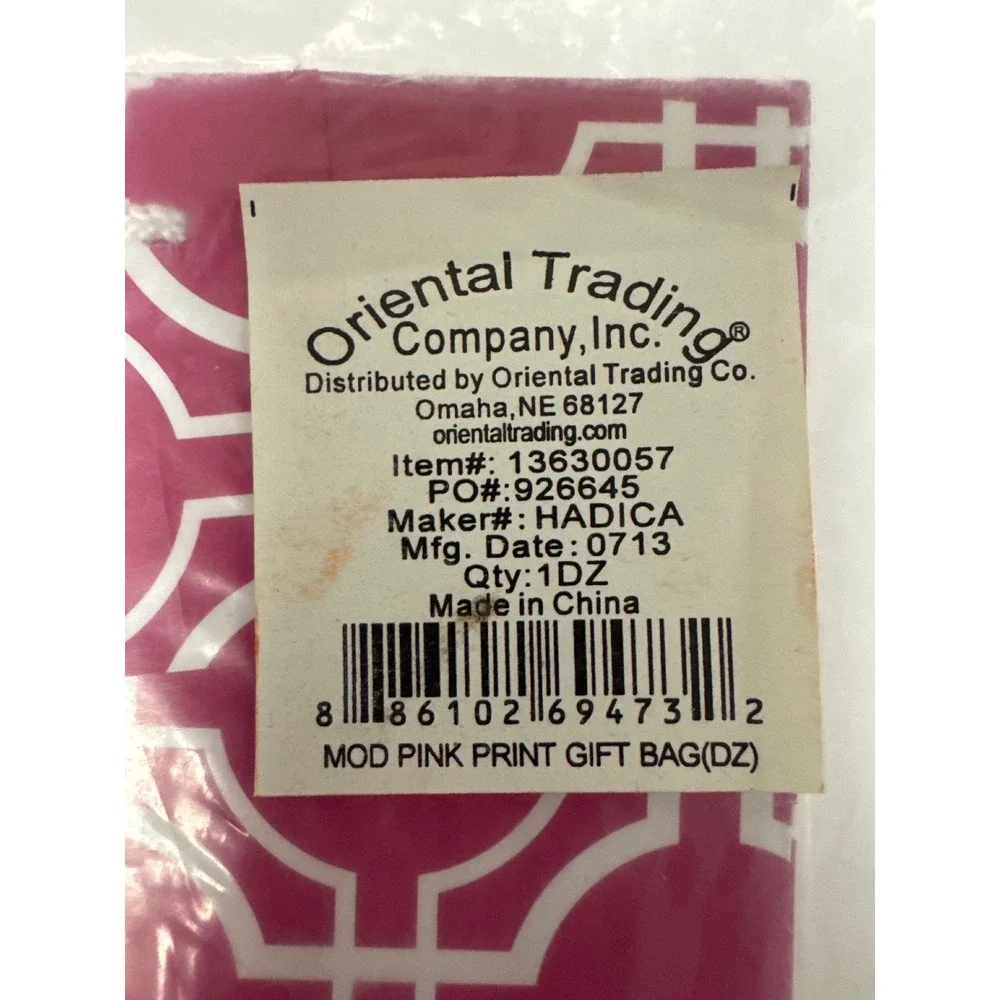 12 Oriental Trading Pink‎ Print Party Favor Gift Bag Geometric 9